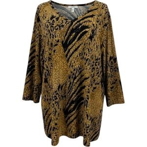 Vintage Avenue Animal Print Tunic Top Size 22 Oversized Stretch Career Office